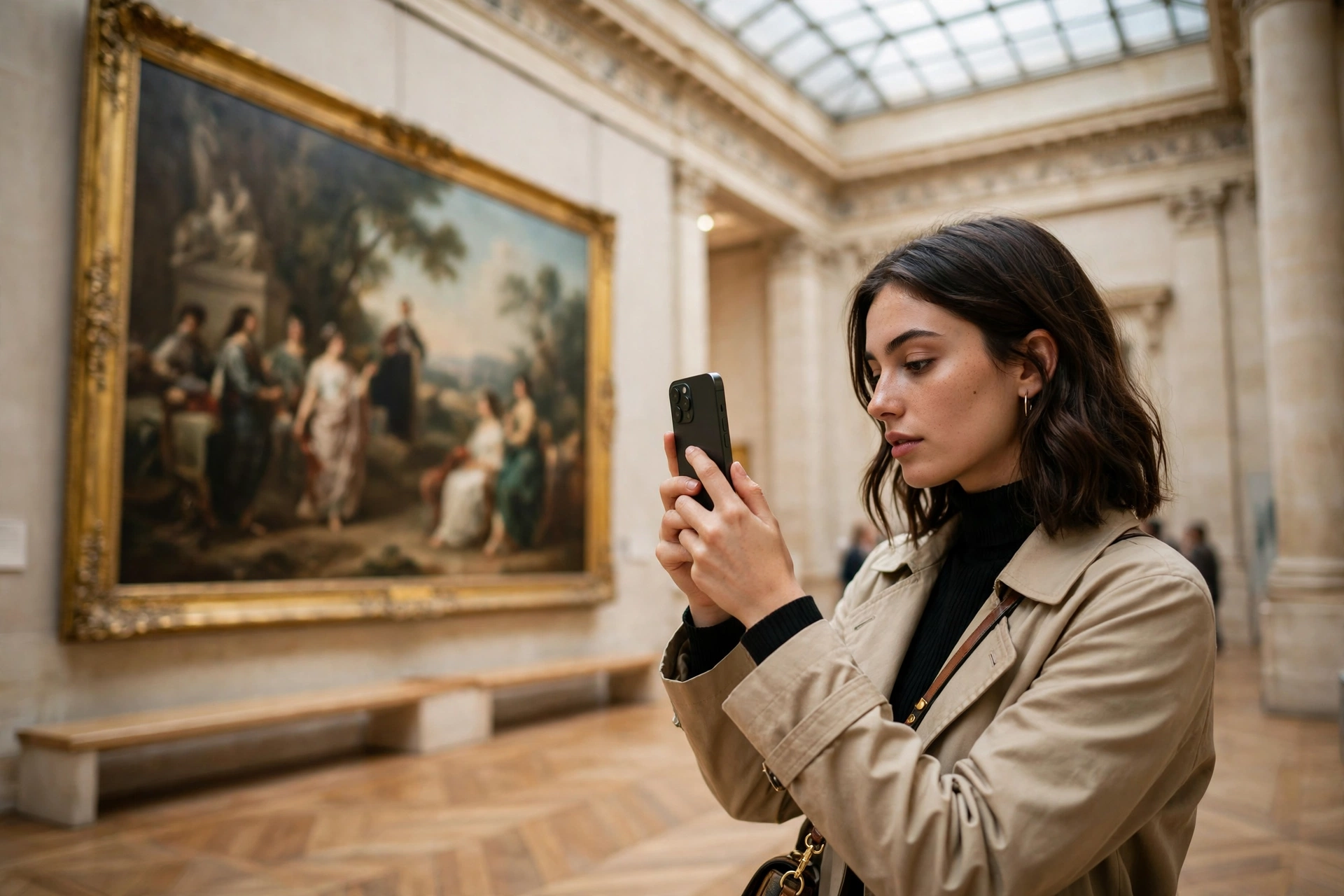 A visitor using ELYIO in a museum